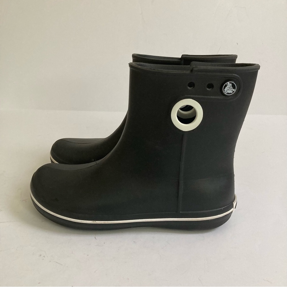 CROCS Black Rain Boot with White Accent - Picture 2 of 11